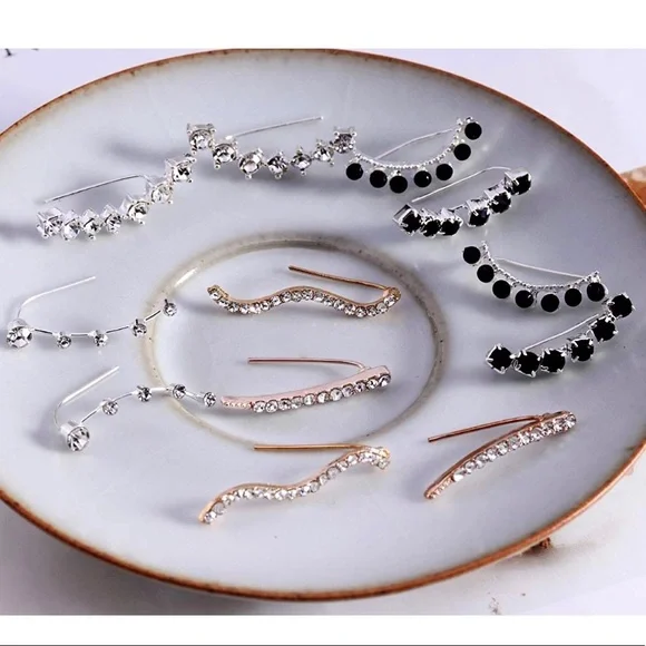 :: Delicate Black Crystal + Silver Ear Climbers - Picture 6 of 7